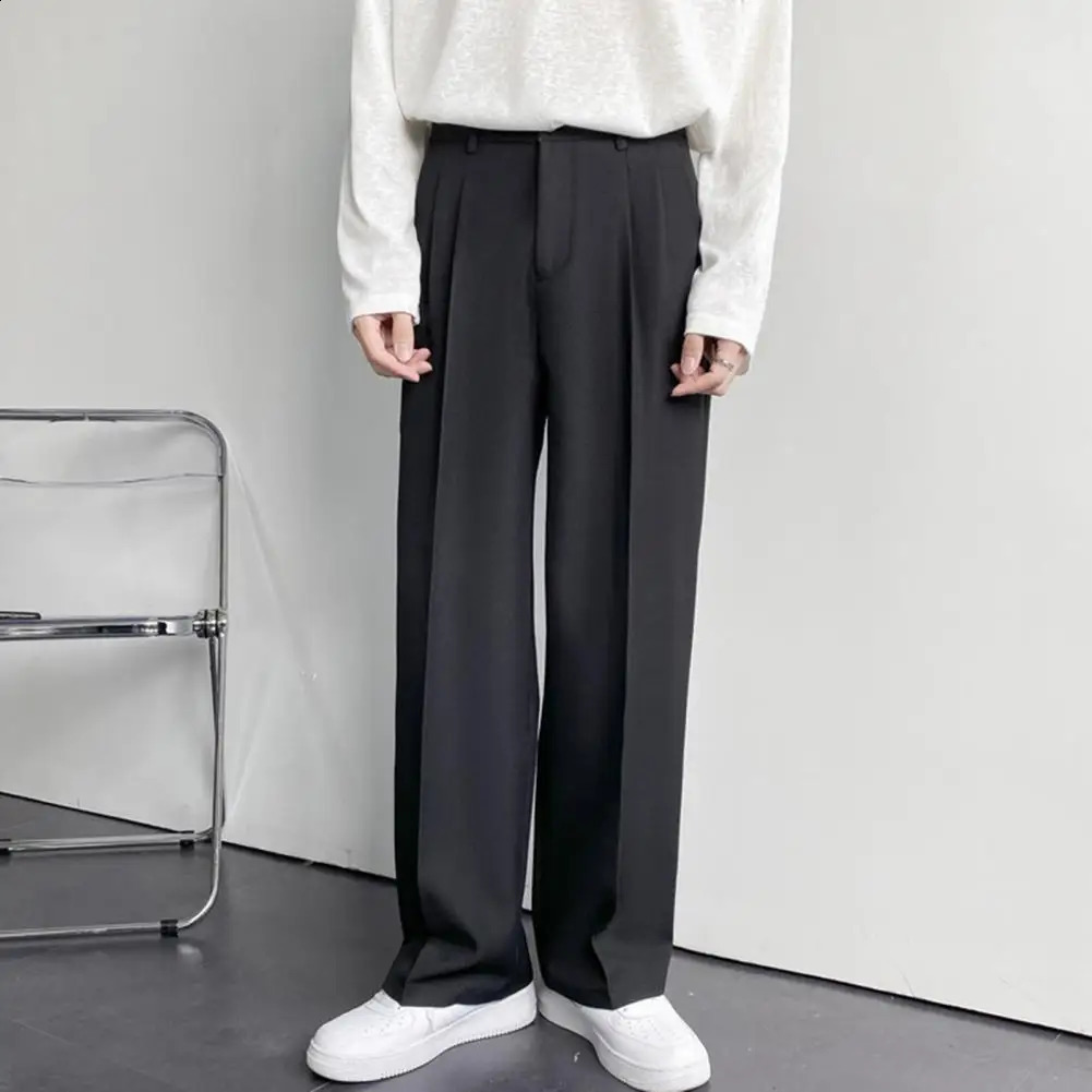 Business Pants Loose Workwear Solid Sewn Spring Autumn Mid-Waist Straight Wide Leg Casual Trousers 250122