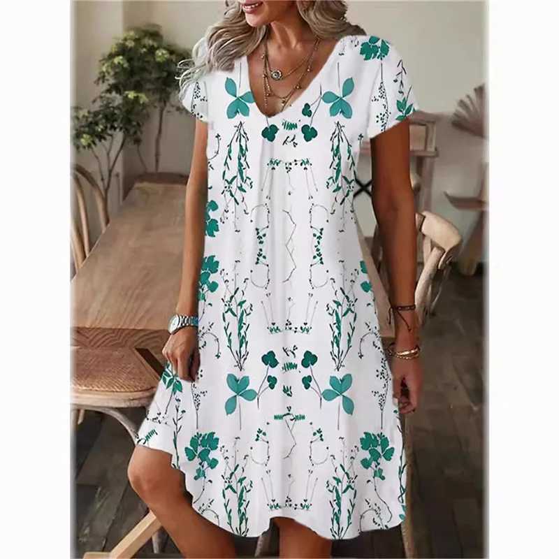 Summer Floral Women Dress Fashion Casual Boho Beach Sundress Short Sve V-neck Sexy 3D Print Loose A-Line Dress Femme VestidosXJ2500207