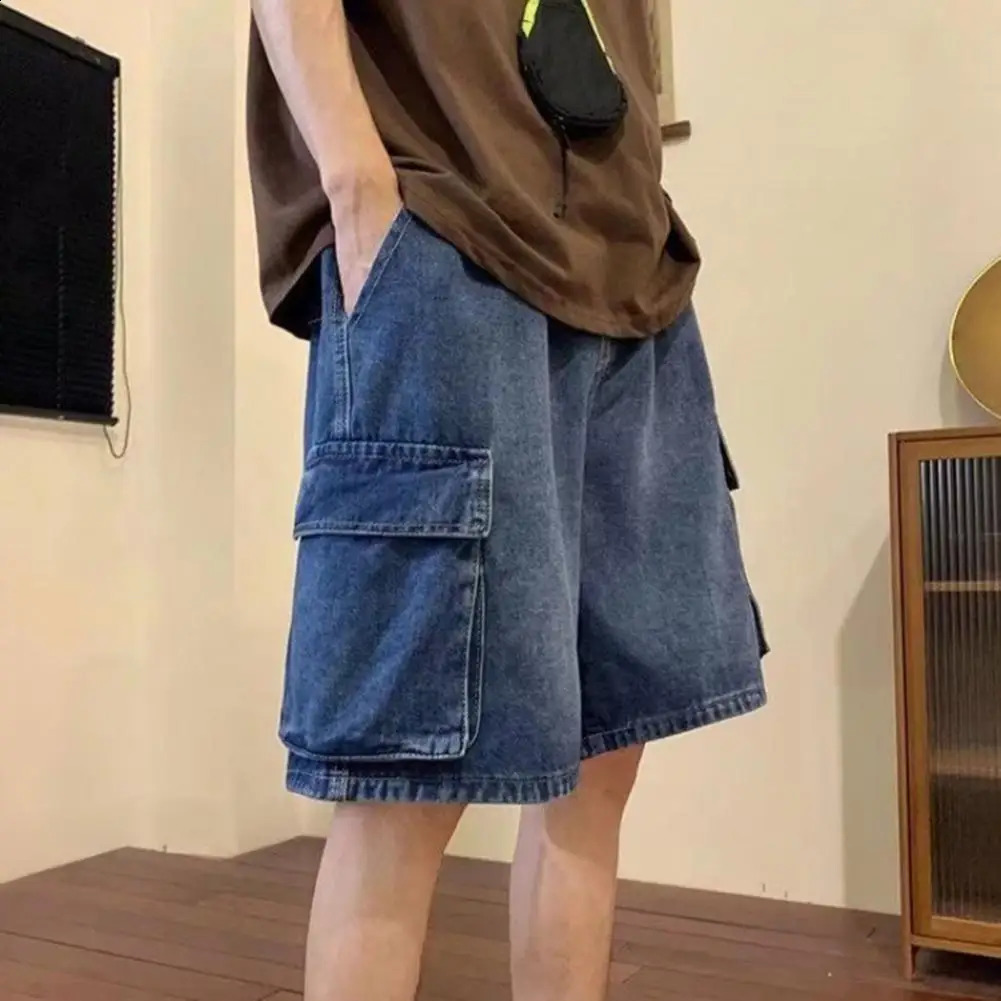 Summer Men Denim Short Streetwear Vintage Korean Harajuku Pocket Jeans Shorts Hip Hop Cargo Pants Oversized Bottoms Male Clothes 250206