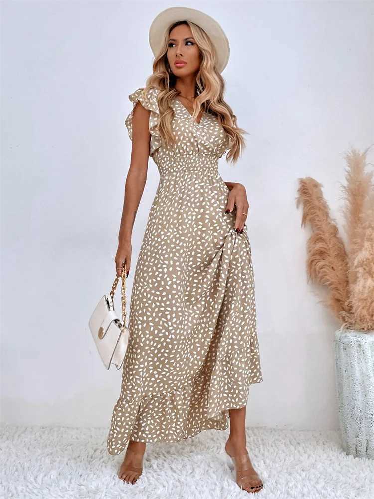 Msfilia V-neck Lotus Le Edge Ele Dress Women Spring Summer Printed Long DressXJ2500207