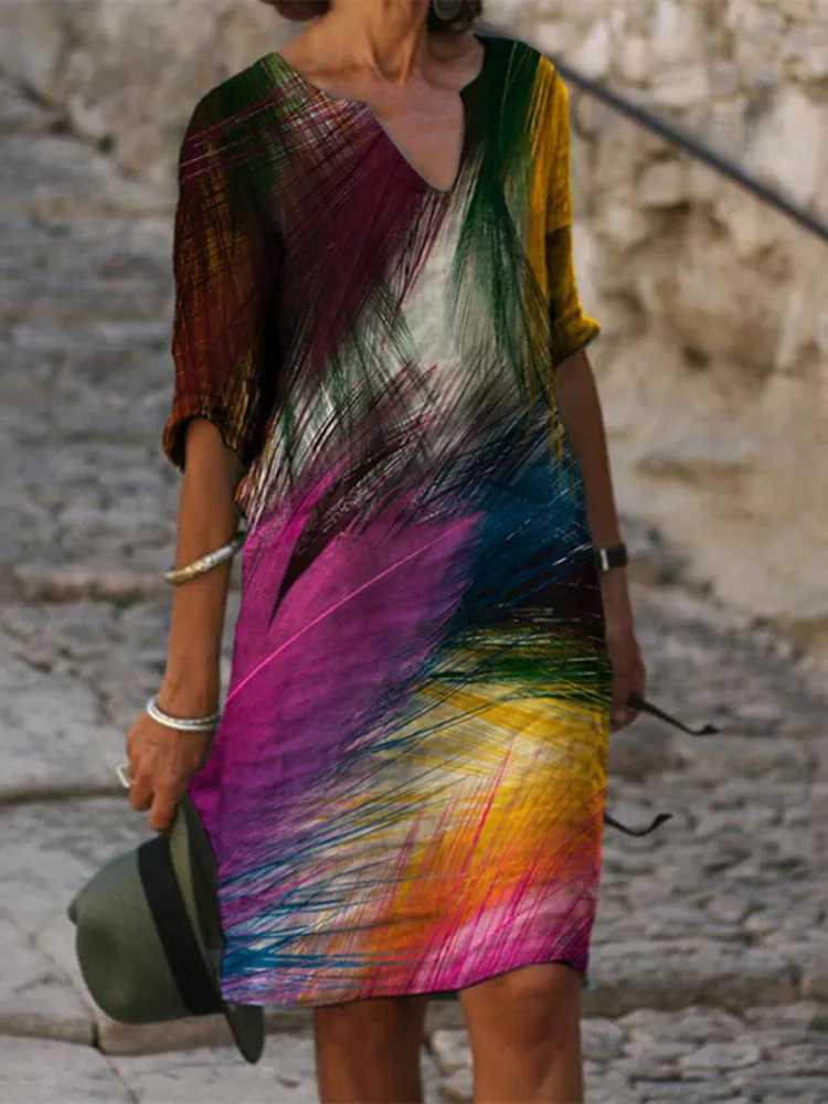 Fashion New Summer Women Dress Casual Boho Floral Print Half Sve Lady Beach Office Dresses Robe FemmeXJ2500207