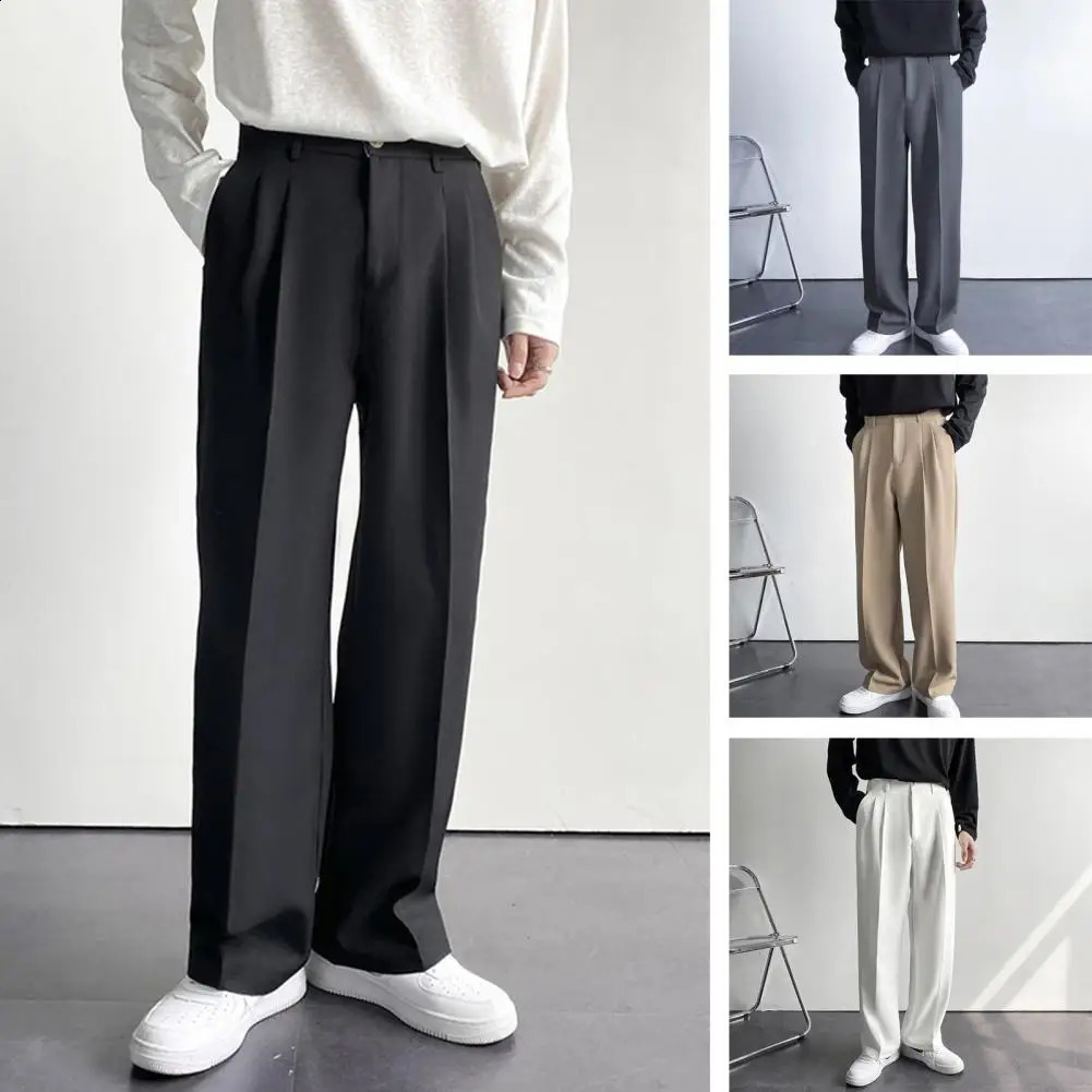 Business Pants Loose Workwear Solid Sewn Spring Autumn Mid-Waist Straight Wide Leg Casual Trousers 250122