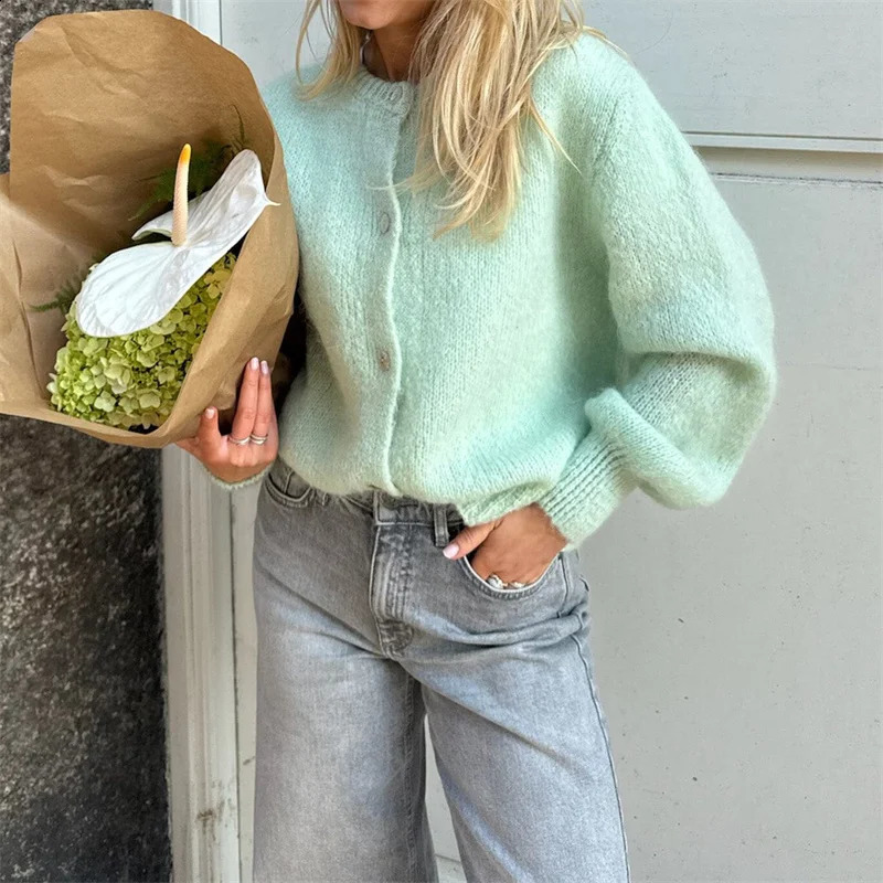 Lamuusaa y2k Sweaters 2000s Women Solid Color Round Neck Single Breasted Long Sleeve Cardigan Tops Warm Knitwear Streetwear 250206