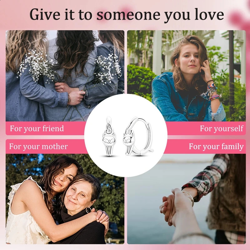 VAMO 925 Sterling Silver Cat Vegetarian Silver Earrings Jewelry Ear Studs Sparkling Pave Earring Wedding Gift Women Anniversary 250207