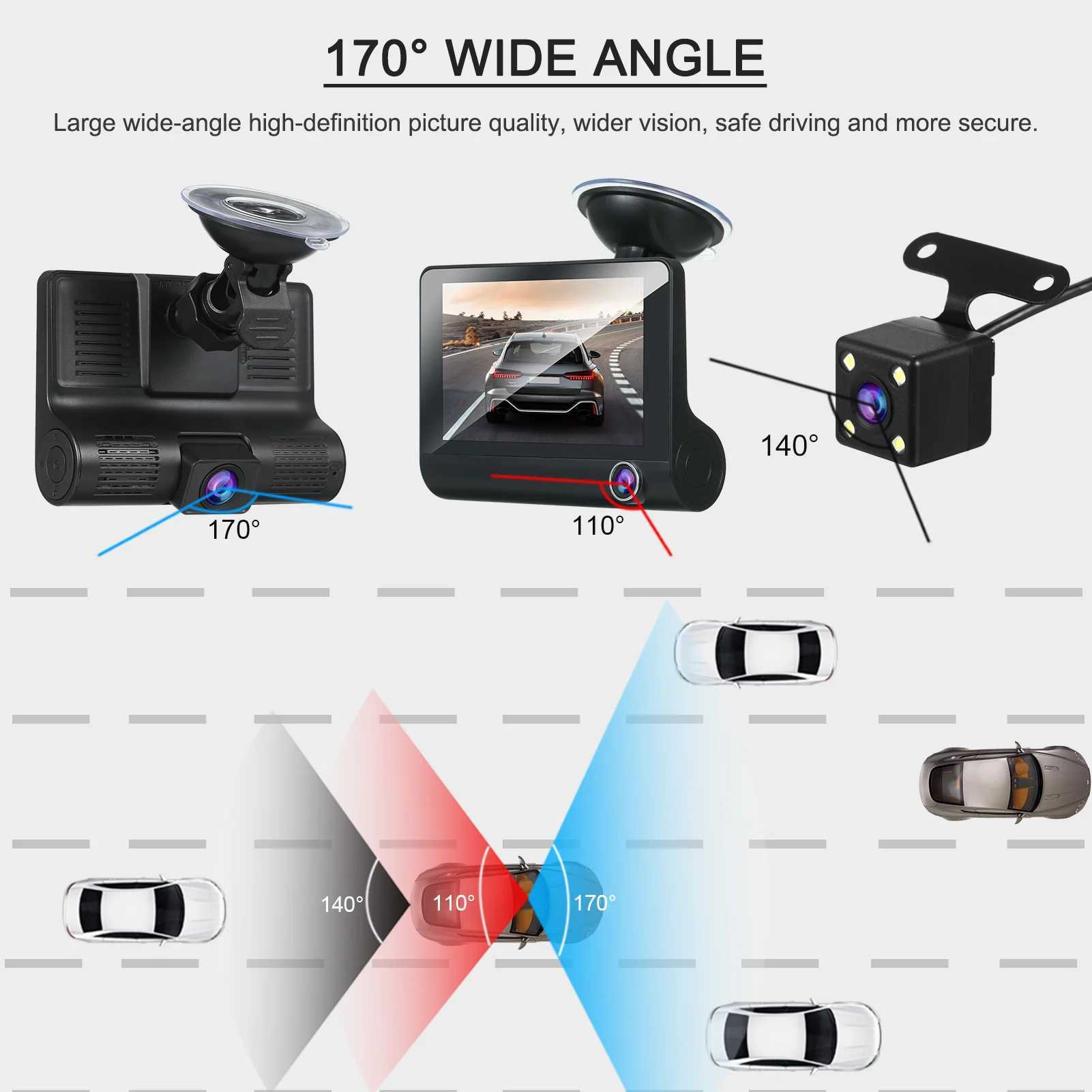 Car DVRs 1080P Full HD Dash Cam with 4 Inch IPS Screen Front and Rear Dual Dash Camera Driving Recorder Wide Angle Vision G-sensor car dvr H250206