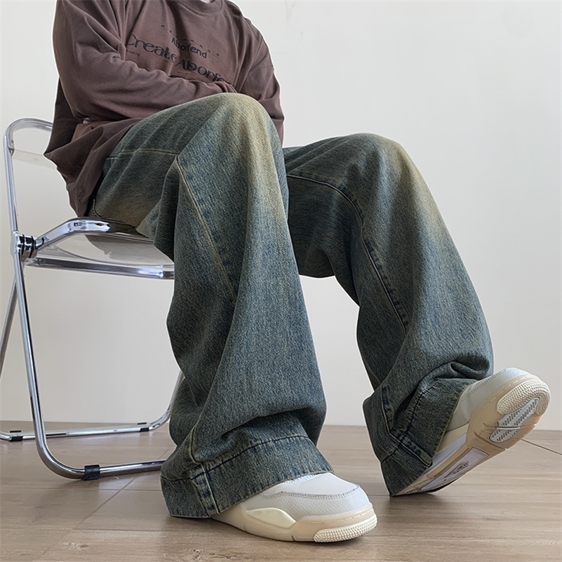 Distressed Vintage Blue Jeans Pants Men Wide-leg Denim Trousers Male Oversize Streetwear Fashion Casual Baggy Straight Jeans 250206