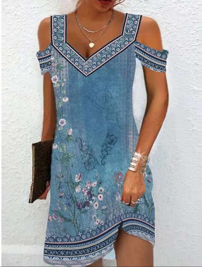 summer hot selg V-neck sexy off shoulder sleeves women's printed slim fit jumpsuit 2024 new casual fashion trend clothing