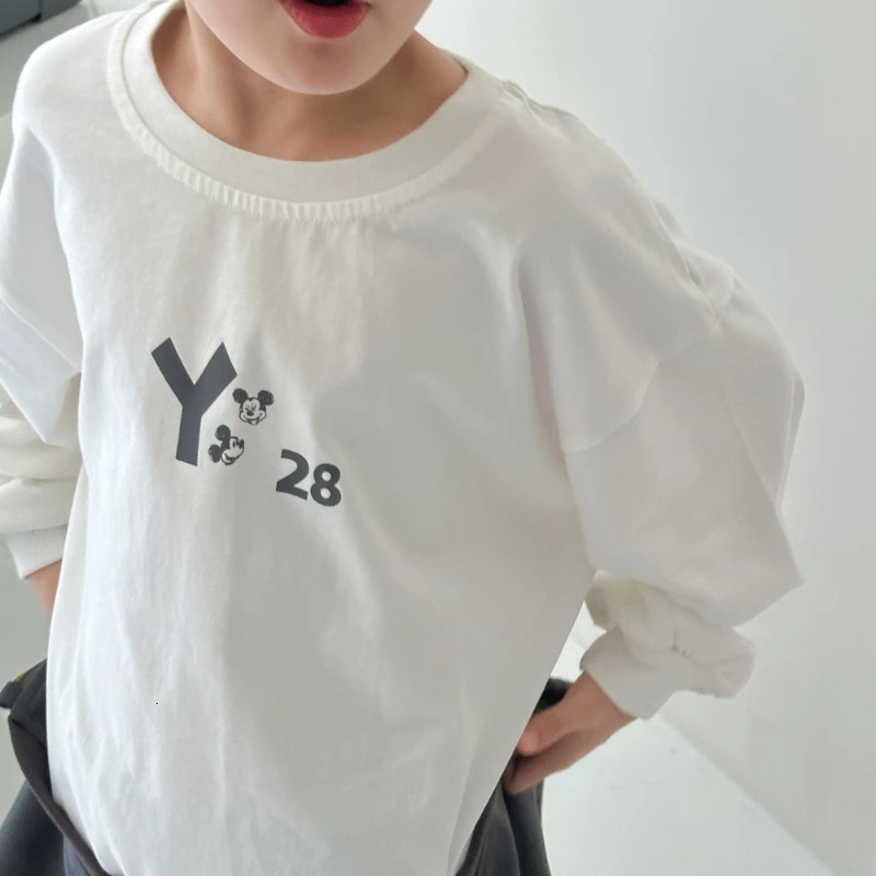 T-Shirt Boys Girls Autumn Korean Cartoon Letter Printing Round Neck Leisure Base Comfortable Cotton Active 250207