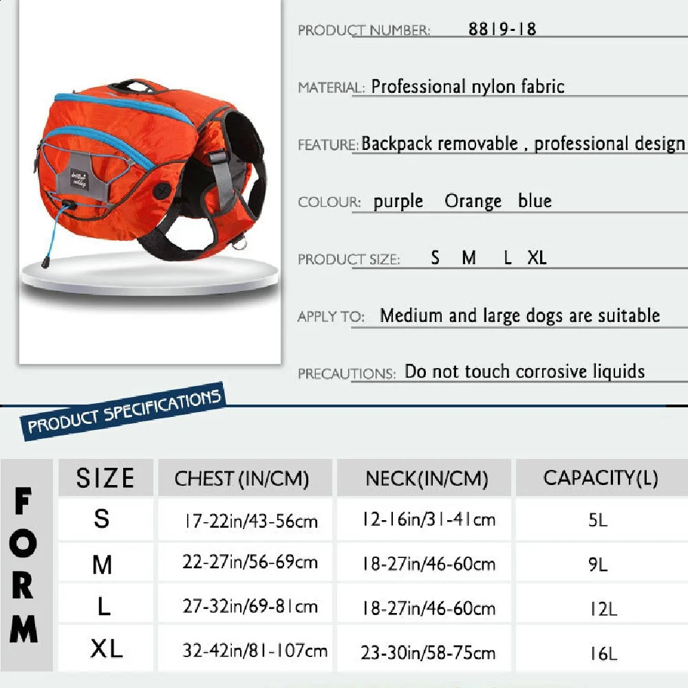 Walking Dog Backpack Harness Reflective Dogs Pack Hound Travel Camping Hiking Backpacks Saddle Bag with Removable Bags 250107