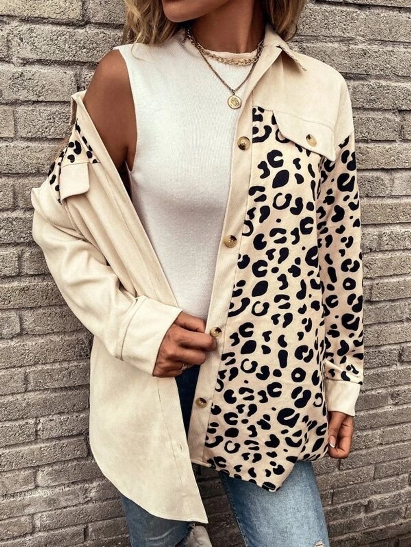 Women's Clothing Autumn And Winter New Leopard Print Single Breasted Mid Length Jacket Shirt Coat