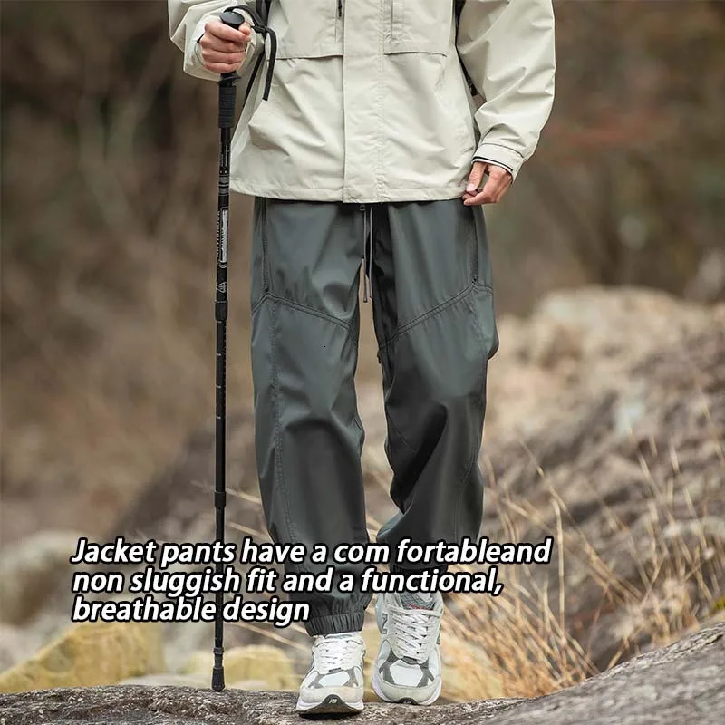 Mens Splicing Waterproof Hiking Pants Foot Binding Mouth Windproof Sport Cycling Breathability Outdoor Camping Pants 250206