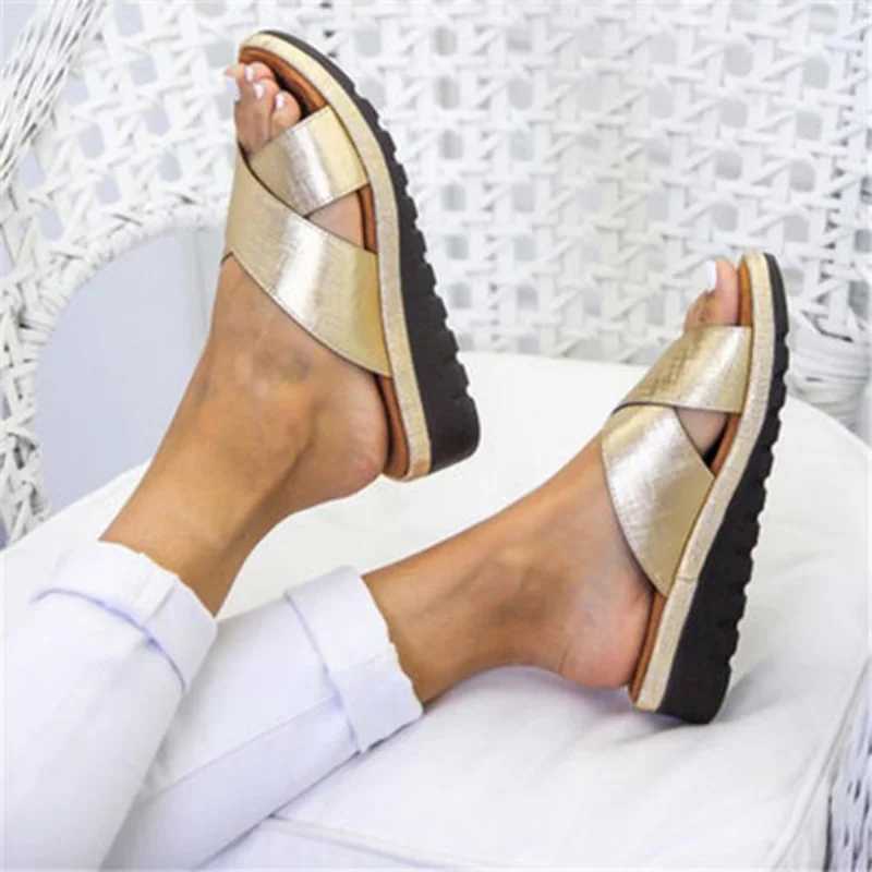 Summer Slippers Casual Ladies Sandals Platform N-slip Female Shoe Wedge Outdoor Slipper 2024 Women Flat Mule Shoes 42 43XJ250207