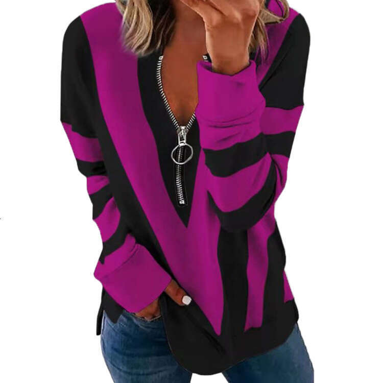 Autumn and winter hot selg V-neck zipper personalized print long sleeved women's hoodie 2024 temperament versatile new trend clothing ins