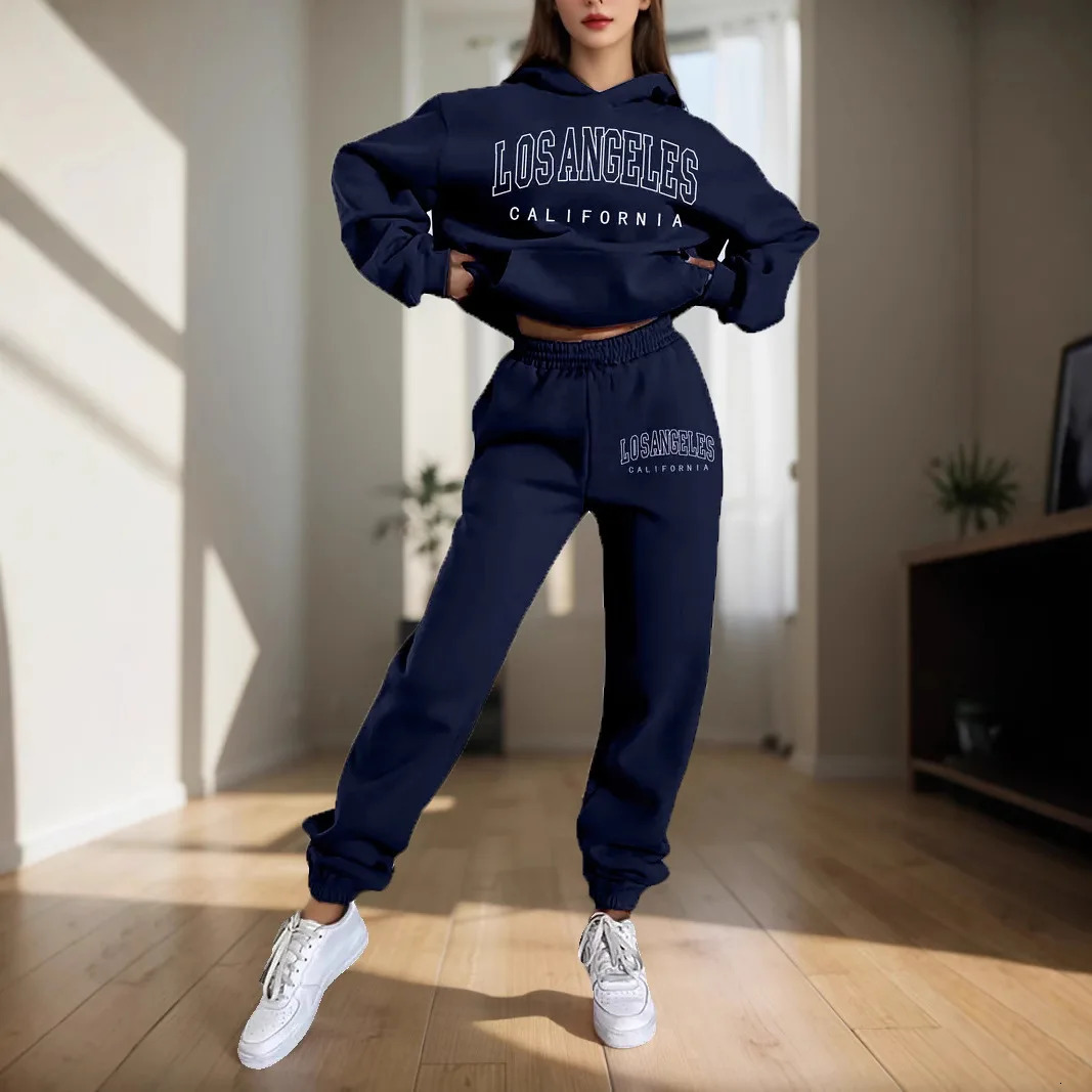 Womens Hoodies Two Pieces Sets Fashion Letter Print Pullover Sweatpants 2Pieces Set Sweatshirts Trousers Suit For Women Hooded 250206