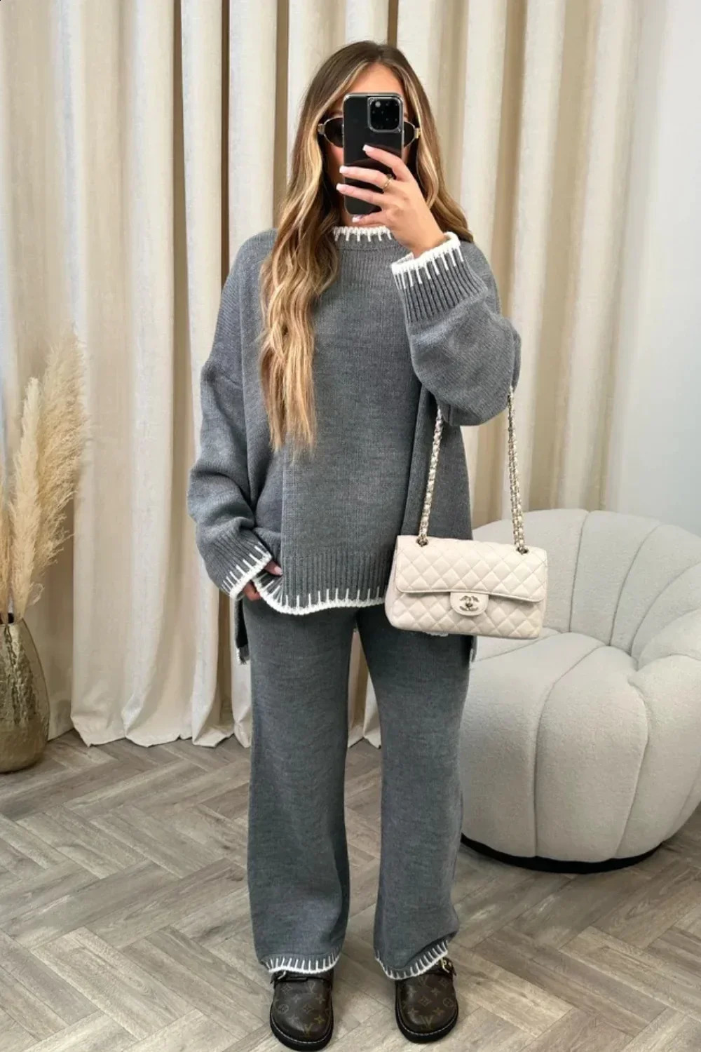 zekye Womens Sweat Suit Set Tracksuit Set Woman Warm Suit For Women Fashion Woman Space Wadding Womens Knitted Suit 250122