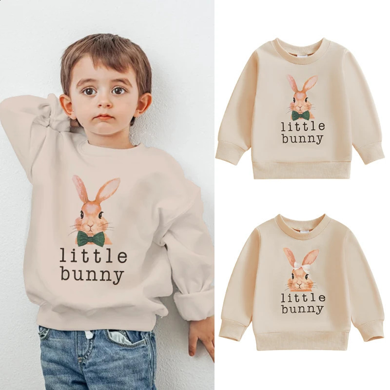 FOCUSNORM 05Y Little Kids Girls Boys Easter Sweatshirts T Shirts Letter Rabbit Print Crew Neck Long Sleeve Pullovers Spring Top 250117