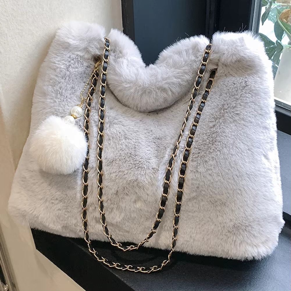 Women Fluffy Crosssbody Soft Plush Satchel Faux Fur With Pendant Large Capacity Female Fashion Travel Bag Polyester Cartoon