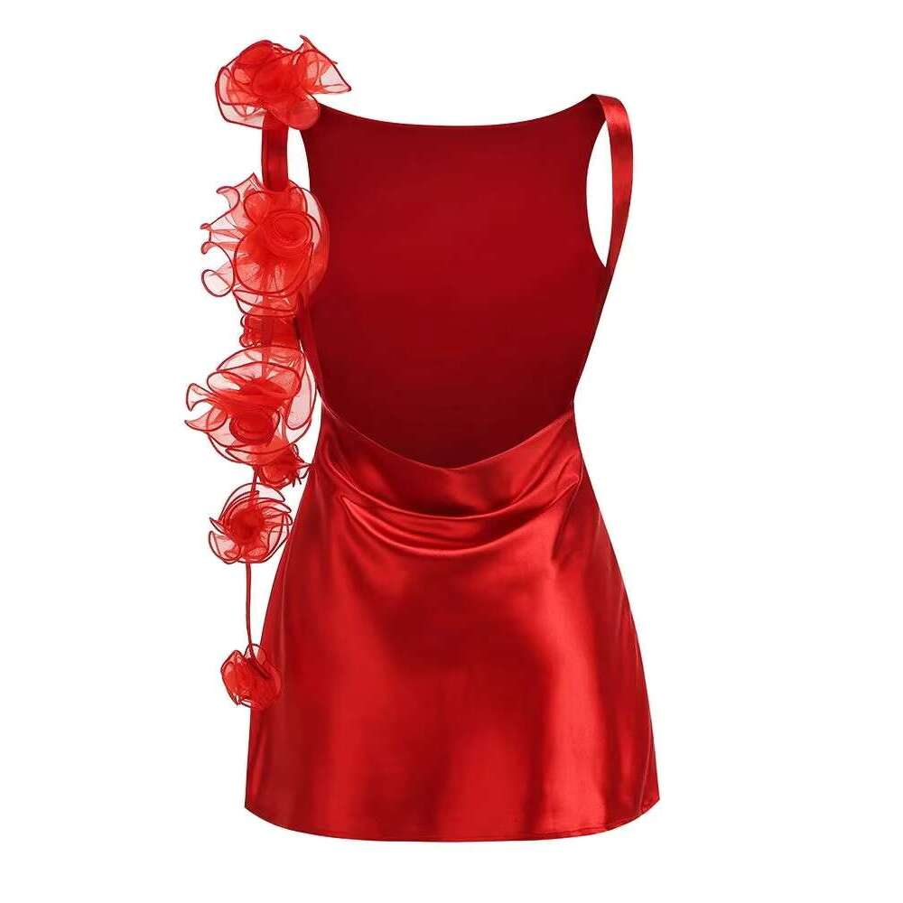 Dress New Women Celebrity Sexy Backless Red White Satin Girls Birthday Night Club Mini Party Dress