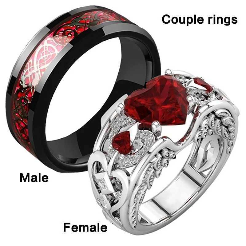Rhinestone Rings Creative Red Love Heart Zircon Inlaid Couple Figure Ring Jewelry Gift for Engagement Wedding Party Ornament W250207