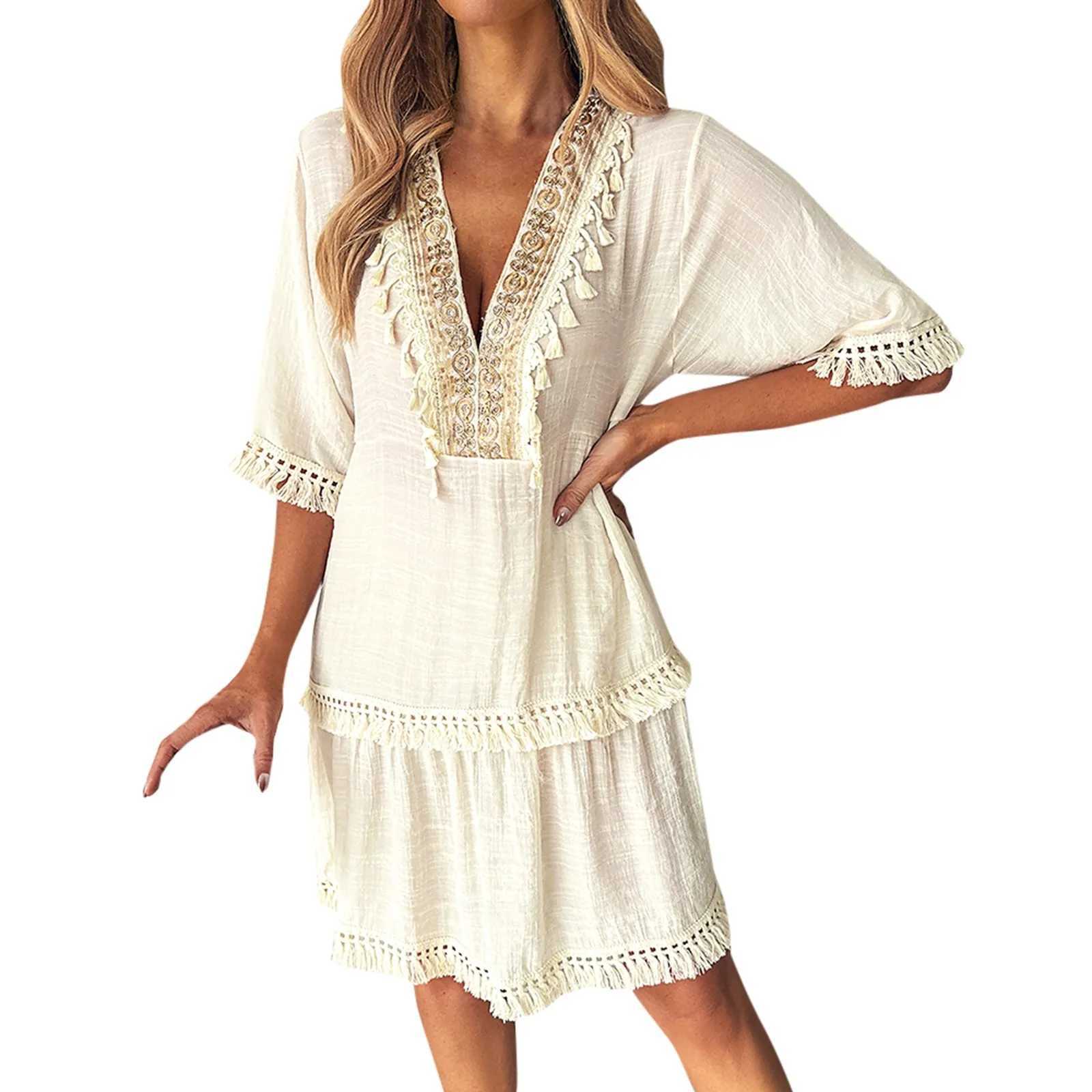 Luxury WomenS Ele Dress WomenS Embroidered V Neck Casual Dress Bohemian Holiday Dress Loose Cotton And Linen Dress XJ2500207