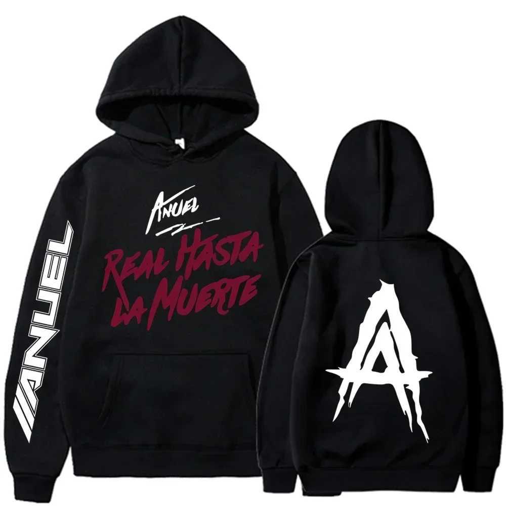 Autumn Fleece Mens Hoodies Anuel AA Real Hasta La Muerte Print Sweatshirts Streetwear Rapper Loose Pullover Casual Hooded Tops W250207