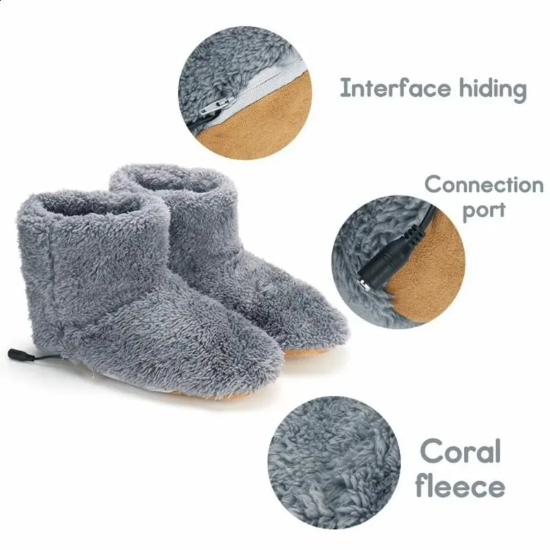 USB Heater Shoes Men Women Winter Warm Snow Boots Foot Warmer Plush Heating Rechargeable Slippers Electric Heated Slippers 250120