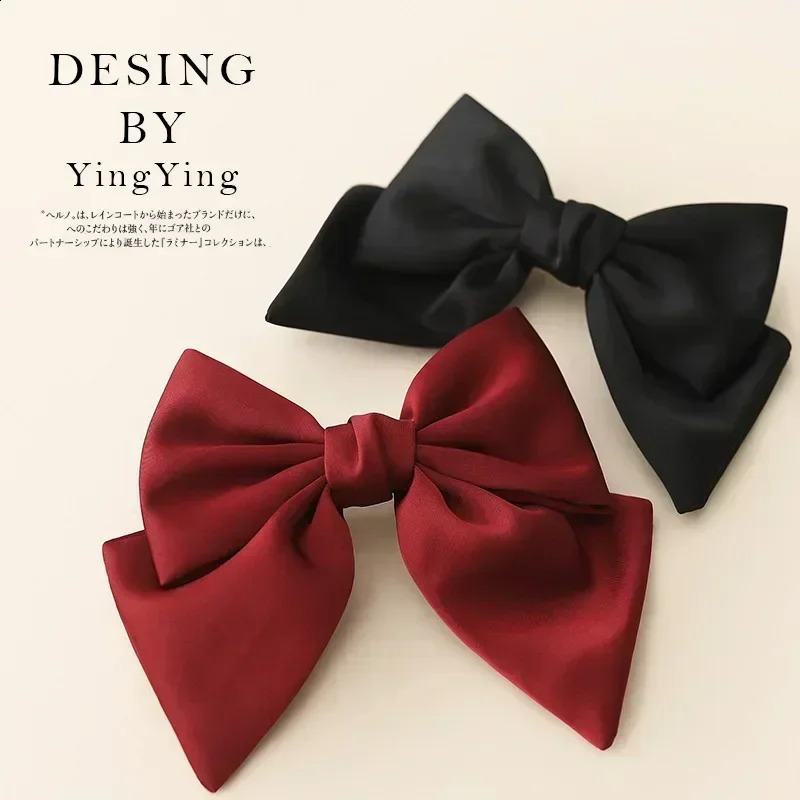Ins Fashion Black Satin Bow Hair Clips for Women Elegant Solid Color Ponytail Spring Hair Clip Girls Hair Accessories Headwear 250120