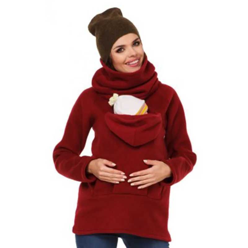 Maternity Clothes Kangaroo Pocket Clothes for Nursing Mothers for Pregnant Women Hoodie High Collar Breastfeeding Sweater XXL W250207