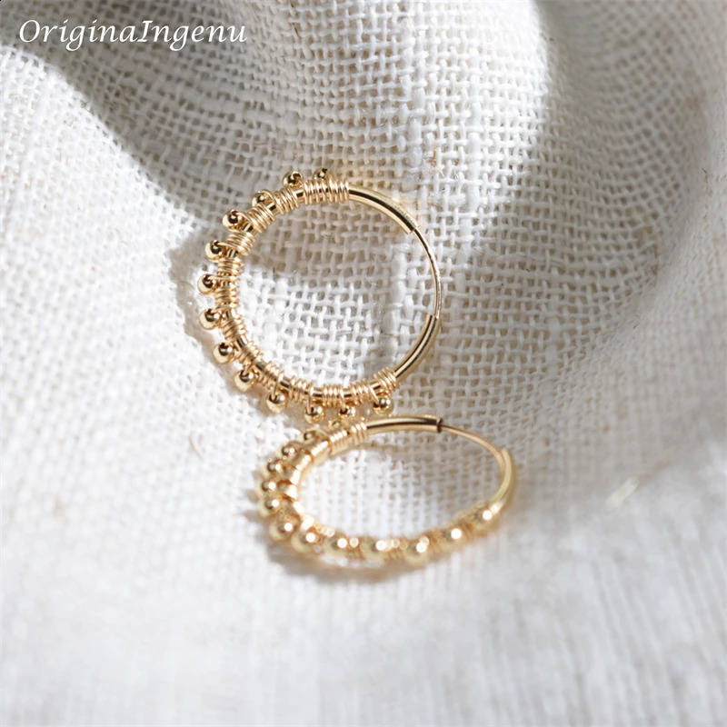 20MM Hoop Earrings 14K Gold Filled Gold Beads Earrings Minimalism Gold Jewelry Brincos Pendientes Boho Earrings 250207