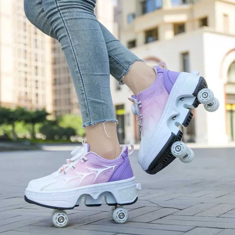 Deform Roller Skate Shoes 4-Wheel Skates Professional Double Row Skates Youth Men Women Sneakers Parkour Deformation Shoes Gift W250207