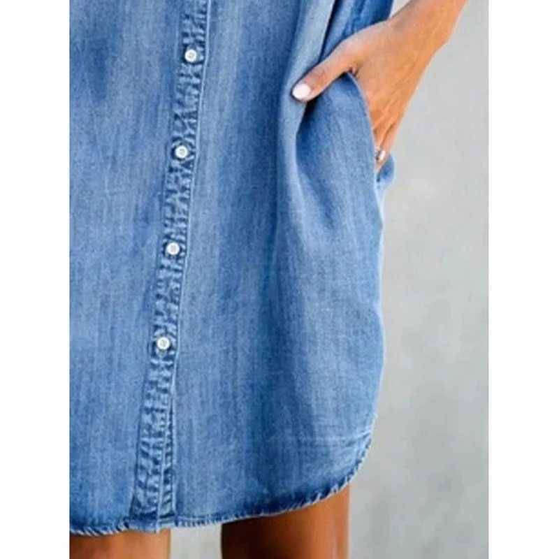 Summer New Single Breasted Denim Shirt Dress Womens Casual Loose Pocket Simple Retro Comter Fe Office Denim Short SkirtXJ2500207