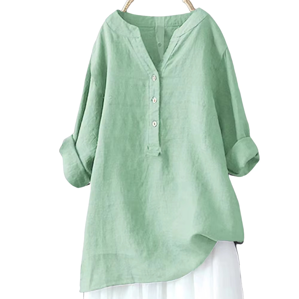 Solid Casual Loose Shirts Women Summer Vintage Plus Size Tops Oversized T-Shirts Fashion Cotton En Short Sleeve Blouses L-5Xl