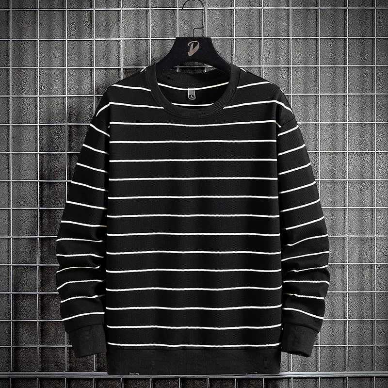 2024 Spring Men Stripe Sweatshirt Cotton Oversized Hoodies Men Long Sleeve O-Neck Pullovers Male Streetwear Fashion Tops 6Xl 8Xl W250207