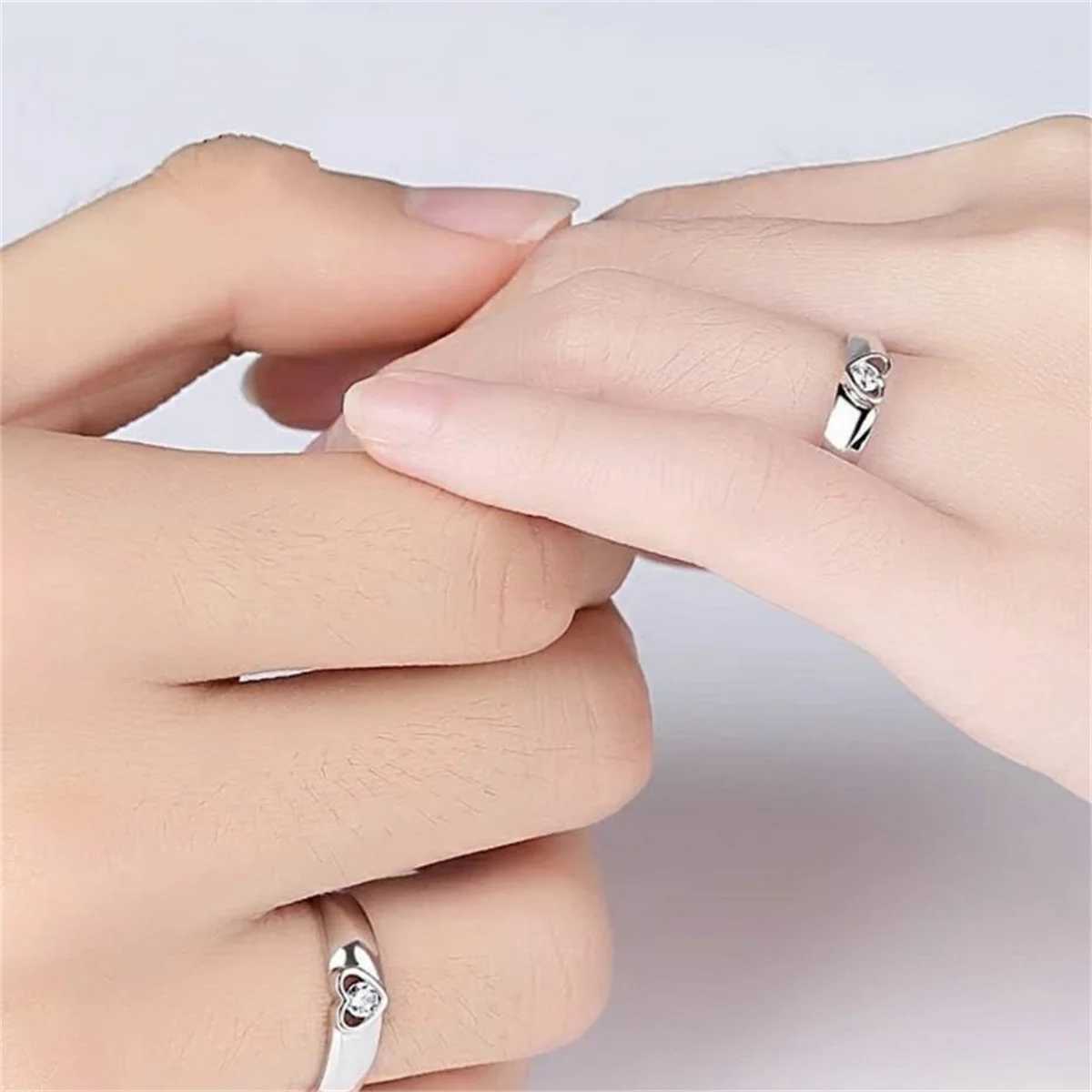 2Pcs Silver Color Luxury Zircon Crown Cross Couple Rings For Lovers Forever Endless Love Wedding Bands Ring Valentines Day Gifts W250207