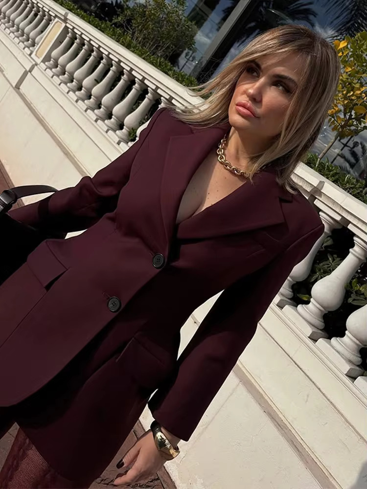 Waist Cinched Suit Coat Jacket V-Neck Single Breasted Commuting Solid Color Overcoat Women Pockets Outwear Top Formal Attire