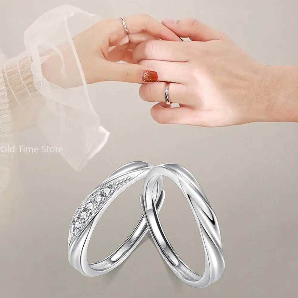 Simple Fashion Couple Rings Set Silver Color Opening Adjustable Finger Light Luxury Jewelry For Women Men Anniversary Gift W250207