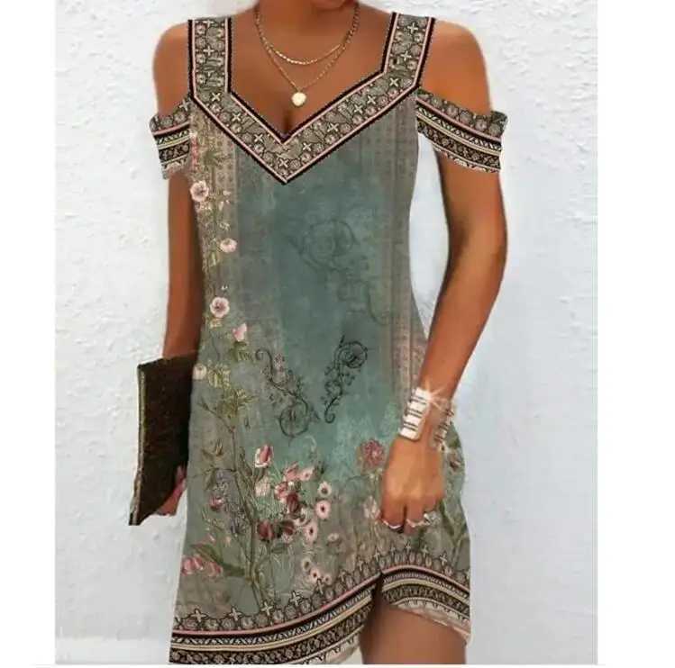 Fashion Party Dress For Women Summer Ele Floral Printed Vintage Dress Casual Lady A-Line DressXJ2500207