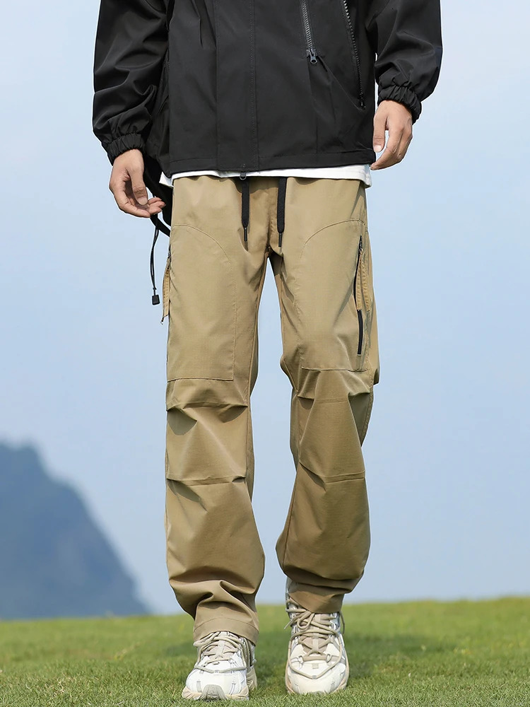 Outdoor Pants Men Waterproof Spring Summer Lightweight Outerwear Camping Cargo Pants with Zipper Pockets Drawstring Elastic Wais 250206