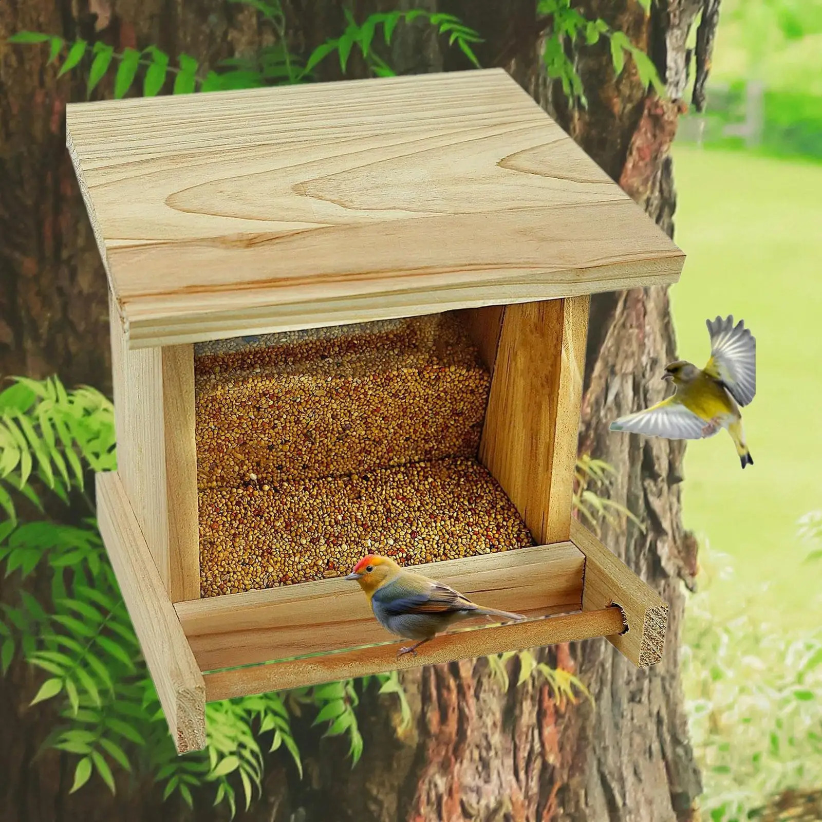 Wood Bird House Feeder for Outdoors Hanging Bird Feeding Station Birds Food Container for Small Birds Parrots 250121