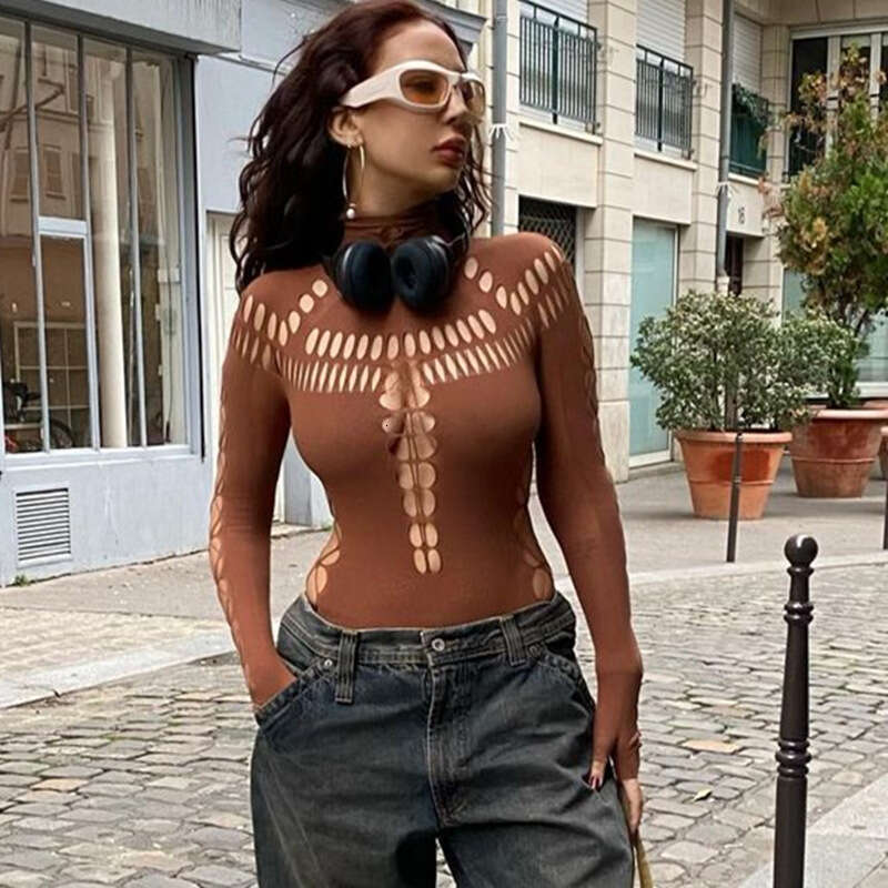 European and American 2025 Spring Hot Girl Hollow out Piercing Spider Web High Collar Slimming jumpuit for Women' Temperament Veratile New Trendy