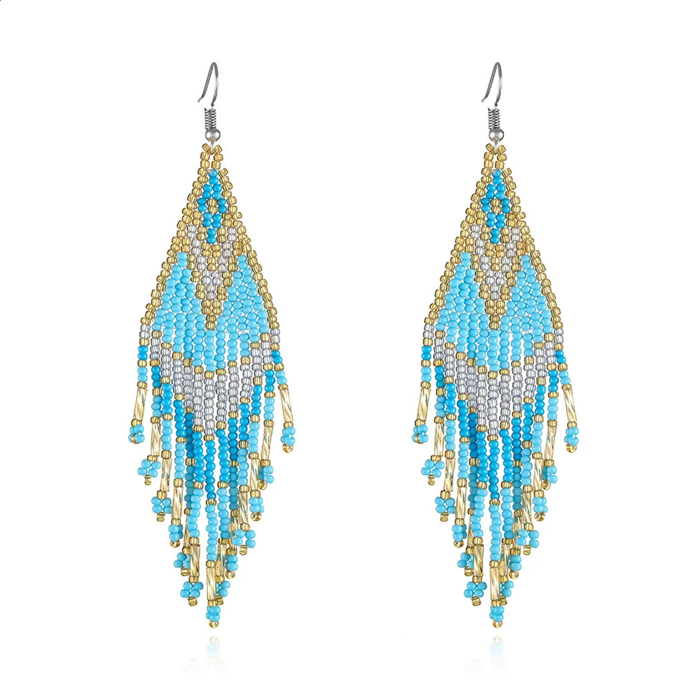 Europe and America Bohemia Womens Jewelry Accessories Geometric Colorful Handmade Beads Long Tassel Beaded Weave Boho Earrings 250115