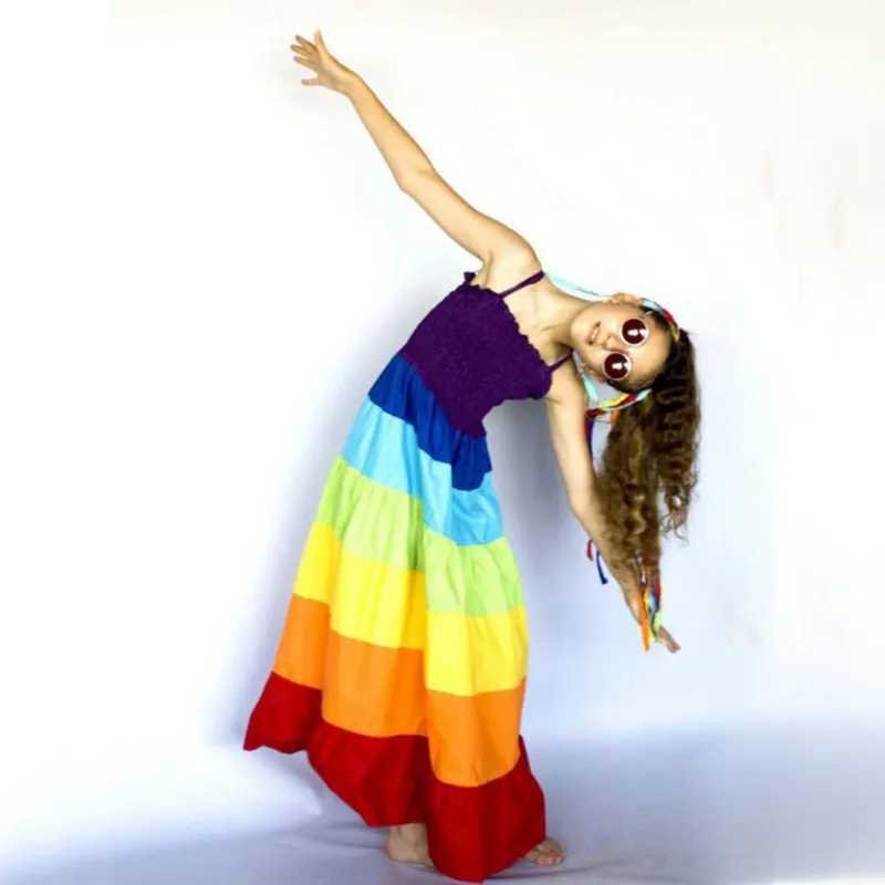 Rainbow Family Matching Set Rainbow Stripe Strap Dress for Parents and Children Sleeveless Mom Baby Beach Style Casual Dress W250207