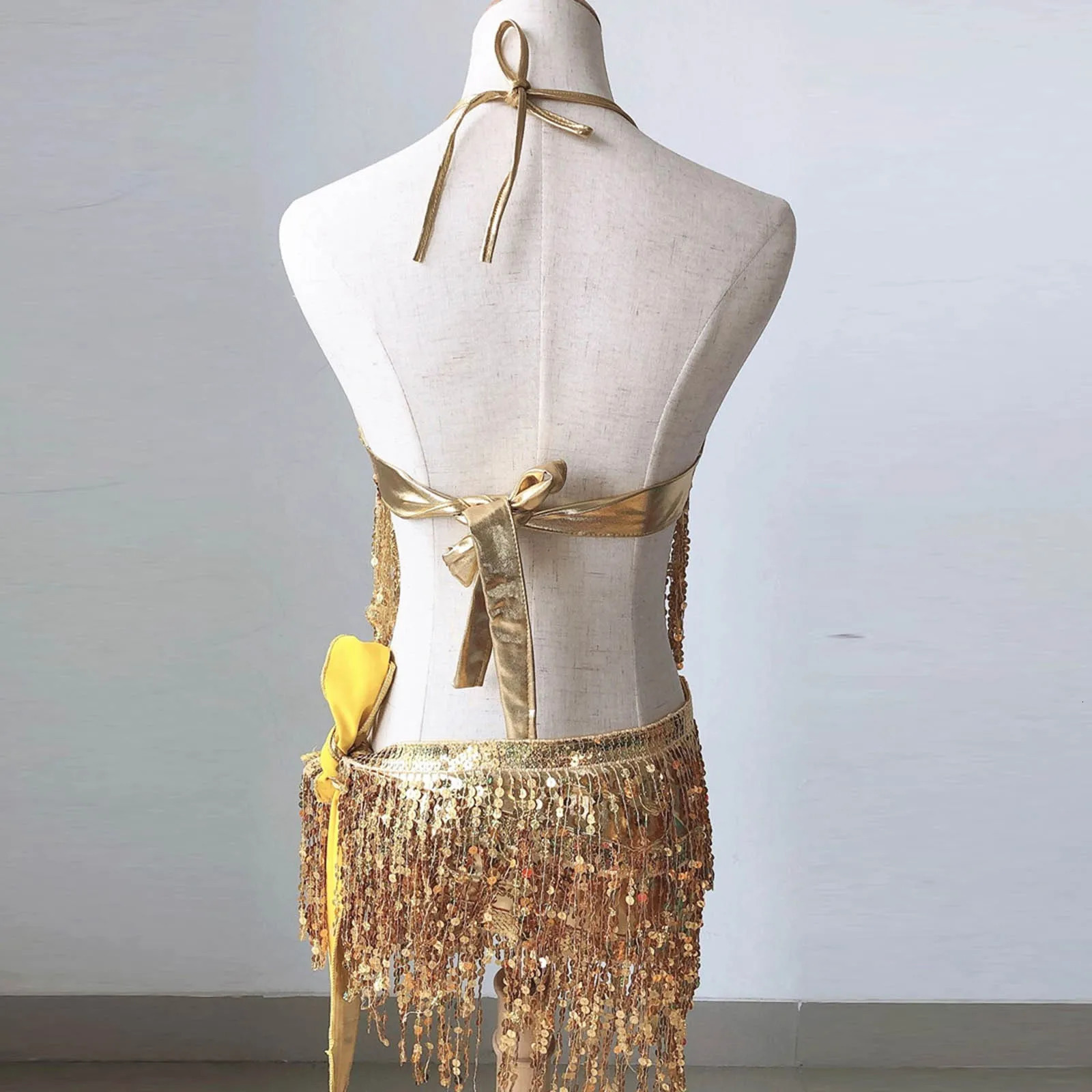 WomenS Sequin Belly Dance SuspEnder TOP VestHalf Skirt Set Tassel Wrap Mini Skirt Set Nightclub Outfits Club PArty 250206