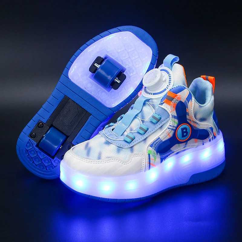 Childrens Outdoor Sports Shoes Casual Boys Two Wheeled LED Light Shoes Kids Training Roller Skating Shoes USB Charge Sneakers W250207