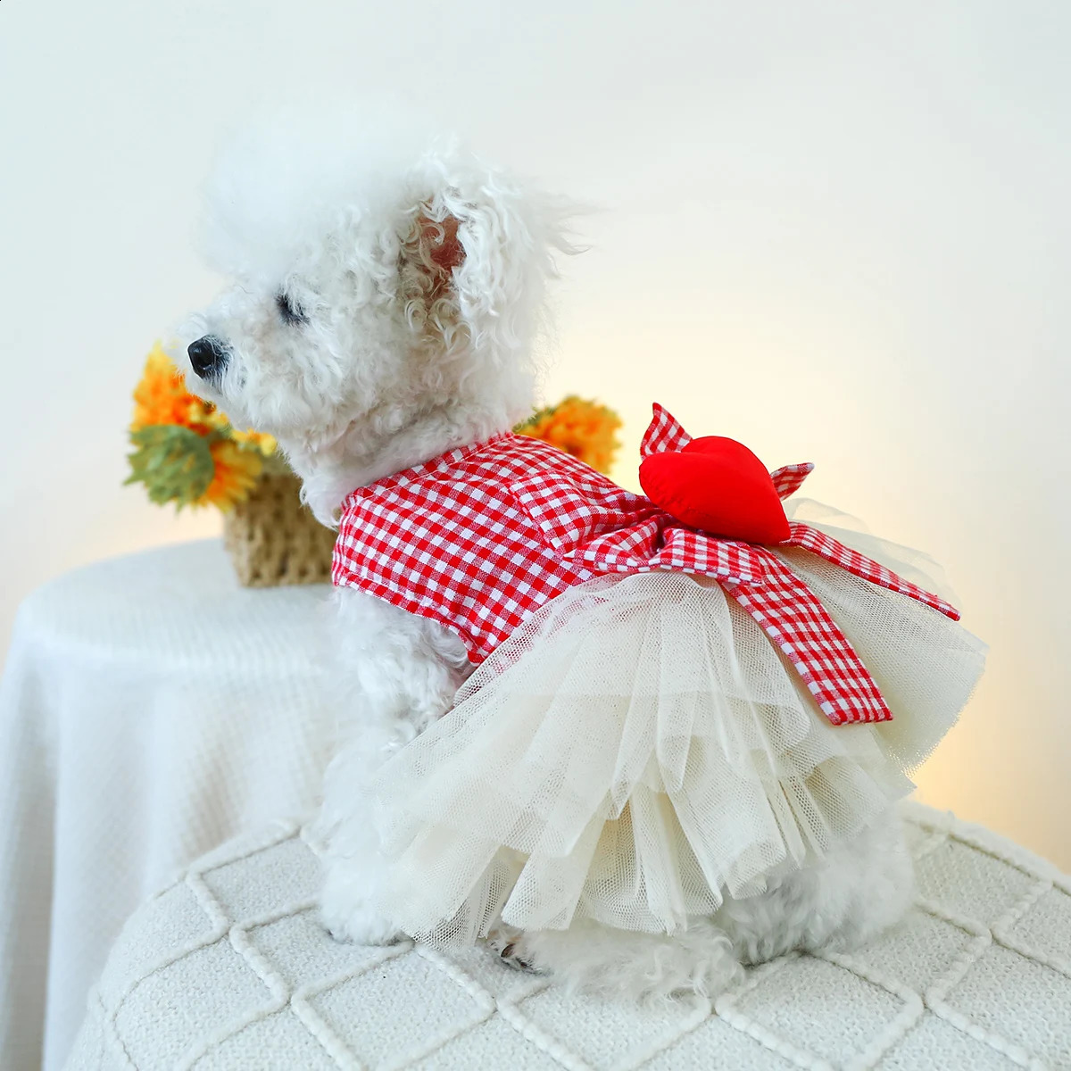 1PC Pet Clothing SpringSummer Red Plaid Valentines Day Love Bow Princess Dress Suitable for Small and Medium sized Dogs 250206