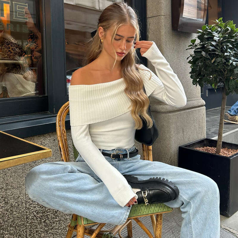 Ins European and American women's autumn spicy girl street style sexy one shoulder temperament slim fit top 2025 new casual versatile fashion clo