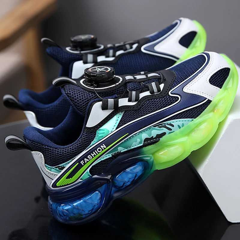 Childrens sports shoes with mesh breathable comfortable flat walking shoes rotating buttons luxurious design fashionable running tennis shoes W250207