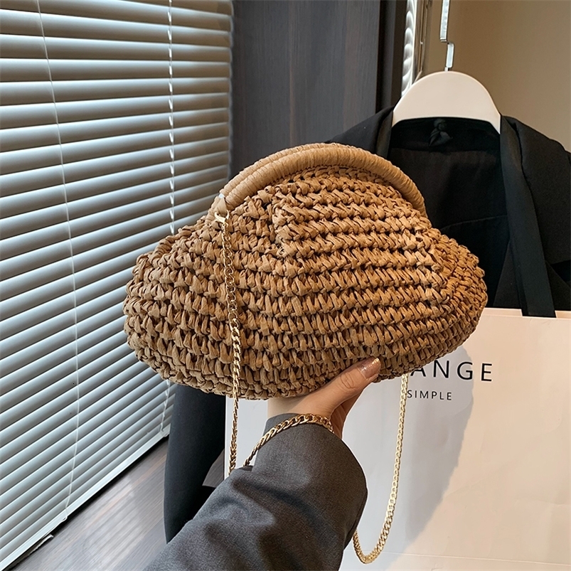 2024 Summer Straw Weaving Crossbody Bag Fashionable and Casual Shell Bag Womens Shoulder Bag with Excellent Texture 250207