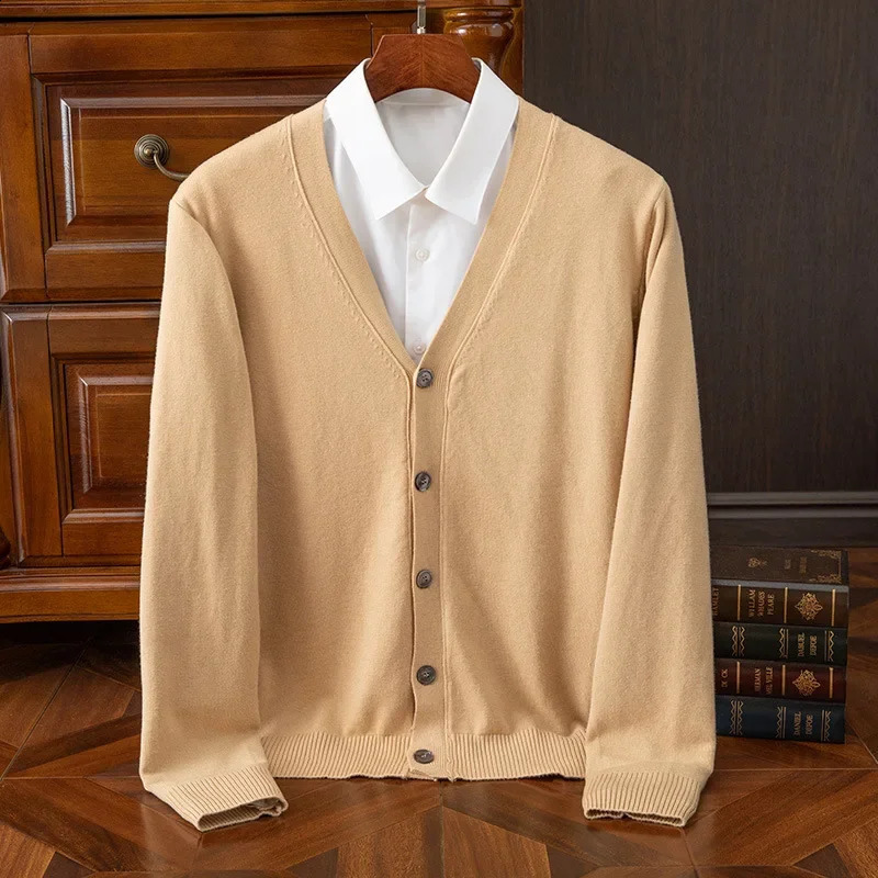 BROWON Mens Sweater Cardigan Business Casual Classic V-neck Solid Color Cardigan Men Sweater Korean Fashion Mens Clothes 250206