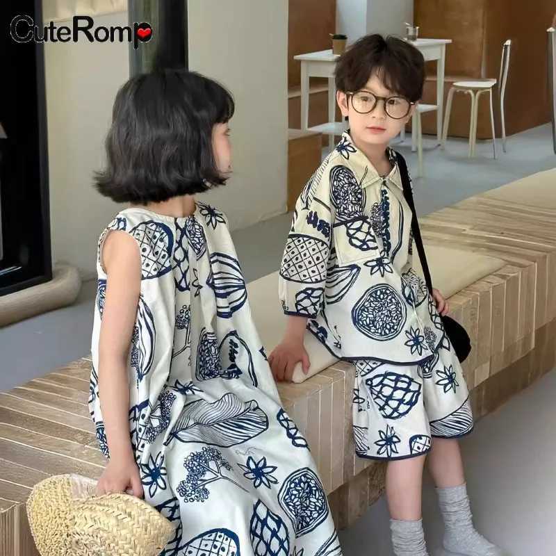 Irregular summer Drawing baby boy girl clothes casual dress Childrens clothing mother-kids Family Sibling look Beach outfit set W250207